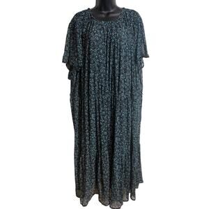 Ava & Viv 4X Blue Floral Shift Midi Dress Sheer Overlay Elastic Waist NWT New